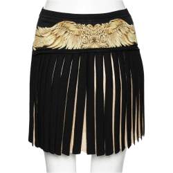 Pre Owned Roberto Cavalli Black & Gold Lurex Knit Pleated Skirt M 