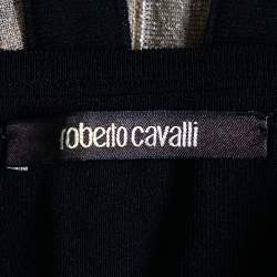 Pre Owned Roberto Cavalli Black & Gold Lurex Knit Pleated Skirt M 