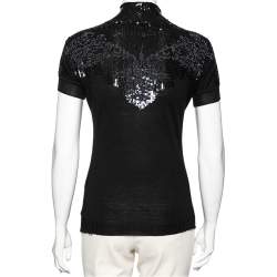 Pre Owned Roberto Cavalli Black Wool Embellished Short Sleeve Sweater M