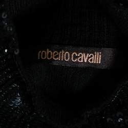 Pre Owned Roberto Cavalli Black Wool Embellished Short Sleeve Sweater M
