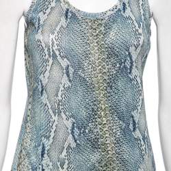 Pre Owned تانك توب روبرتو كافالي حرير نقشة الثعبان أزرق مقاس متوسط - ميديوم