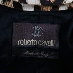 Pre Owned Roberto Cavalli Beige Animal Printed Silk Single Breasted Blazer M