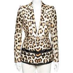 Pre Owned Roberto Cavalli Beige Animal Printed Silk Single Breasted Blazer M
