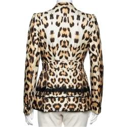 Pre Owned Roberto Cavalli Beige Animal Printed Silk Single Breasted Blazer M