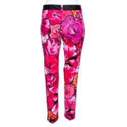 Pre Owned Roberto Cavalli Pink Floral Print Stretch Cotton Pants M