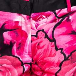 Pre Owned Roberto Cavalli Pink Floral Print Stretch Cotton Pants M
