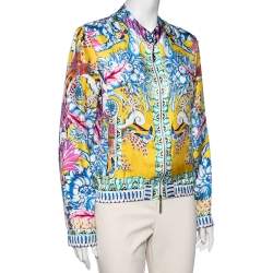 Pre Owned Roberto Cavalli Multicolor Printed Silk Bomber Jacket M
