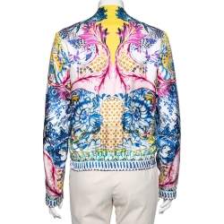 Pre Owned Roberto Cavalli Multicolor Printed Silk Bomber Jacket M