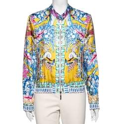 Pre Owned Roberto Cavalli Multicolor Printed Silk Bomber Jacket M