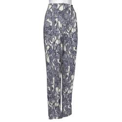 Pre Owned Roberto Cavalli Cream Printed Crepe High Waist Trousers S