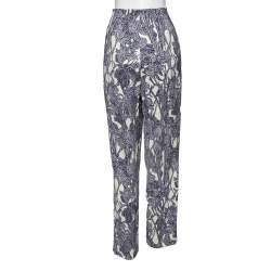 Pre Owned Roberto Cavalli Cream Printed Crepe High Waist Trousers S