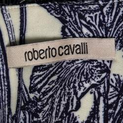 Pre Owned Roberto Cavalli Cream Printed Crepe High Waist Trousers S