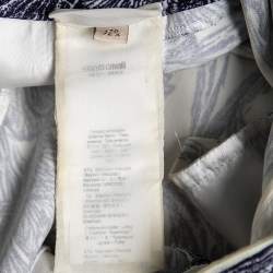 Pre Owned Roberto Cavalli Cream Printed Crepe High Waist Trousers S