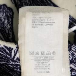 Pre Owned Roberto Cavalli Cream Printed Crepe High Waist Trousers S