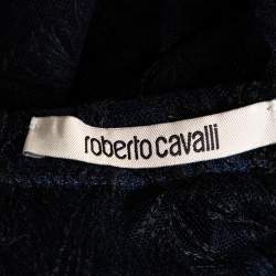 Pre Owned Roberto Cavalli Navy Blue knit & Embroidered Lace Paneled Button Front Cardigan M
