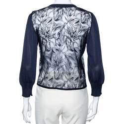 Pre Owned Roberto Cavalli Navy Blue knit & Embroidered Lace Paneled Button Front Cardigan M