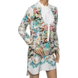 Pre Owned Roberto Cavalli Multicolor Printed Silk Button Front Mini Dress M