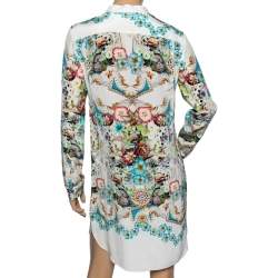Pre Owned Roberto Cavalli Multicolor Printed Silk Button Front Mini Dress M