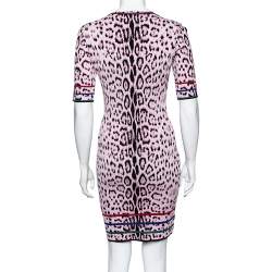 Pre Owned Roberto Cavalli Pink Leopard Print Knitted Dress & Cashmere Coat Set M