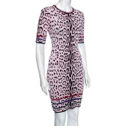 Pre Owned Roberto Cavalli Pink Leopard Print Knitted Dress & Cashmere Coat Set M