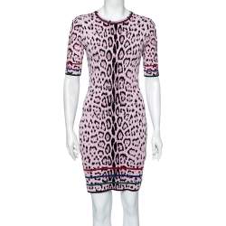Pre Owned Roberto Cavalli Pink Leopard Print Knitted Dress & Cashmere Coat Set M