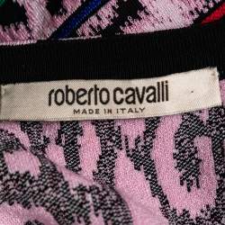 Pre Owned Roberto Cavalli Pink Leopard Print Knitted Dress & Cashmere Coat Set M