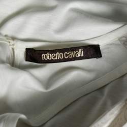 مملوكة مسبقًا Roberto Cavalli White Printed Silk & Knit Paneled Tank Top M