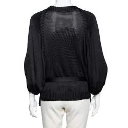 Pre Owned كارديغان روبرتو كافالي تريكو أسود محزم بأزرار أمامية مقاس متوسط