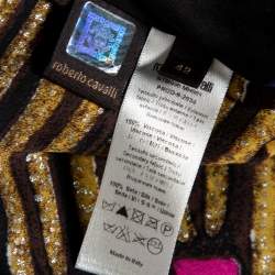 Pre Owned كارديغان روبرتو كافالي تريكو أسود محزم بأزرار أمامية مقاس متوسط