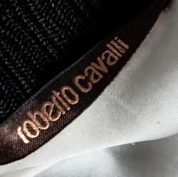 Pre Owned كارديغان روبرتو كافالي تريكو أسود محزم بأزرار أمامية مقاس متوسط