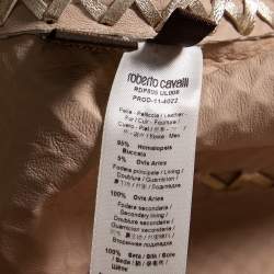 مملوكة مسبقًا جاكيت روبرتو كافالي جلد ثعبان ذهبي سحاب أمامي مقاس متوسط