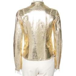 مملوكة مسبقًا جاكيت روبرتو كافالي جلد ثعبان ذهبي سحاب أمامي مقاس متوسط