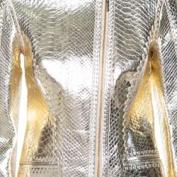 مملوكة مسبقًا جاكيت روبرتو كافالي جلد ثعبان ذهبي سحاب أمامي مقاس متوسط