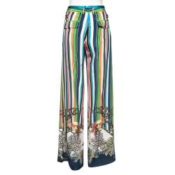 Pre Owned Roberto Cavalli Multicolor Printed Silk Flared Trousers M