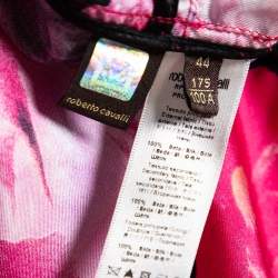 Pre Owned Roberto Cavalli Pink Floral Printed Silk Button and Zip Front Cuff Sleeve Jacket M