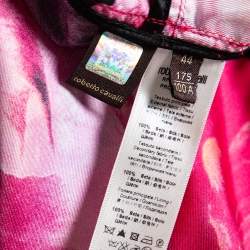 Pre Owned Roberto Cavalli Pink Floral Printed Silk Button and Zip Front Cuff Sleeve Jacket M