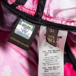 Pre Owned Roberto Cavalli Pink Floral Printed Silk Button and Zip Front Cuff Sleeve Jacket M