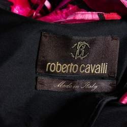 Pre Owned Roberto Cavalli Pink Floral Printed Silk Button and Zip Front Cuff Sleeve Jacket M