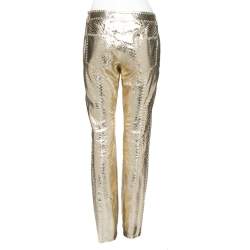 Pre Owned Roberto Cavalli Gold Python Leather Sequin Embellished Pants M