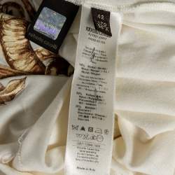 Pre Owned Roberto Cavalli White Printed Nylon Mesh Trim Top M