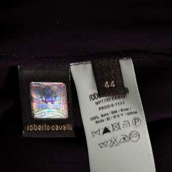 Pre Owned قميص روبرتو كافالي حرير بنفسجي بكشكشة وأزرار أمامية مقاس متوسط - ميديوم