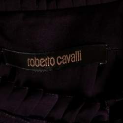 Pre Owned قميص روبرتو كافالي حرير بنفسجي بكشكشة وأزرار أمامية مقاس متوسط - ميديوم