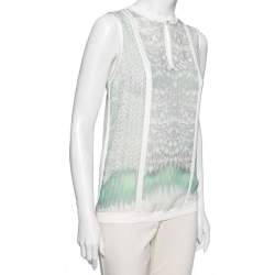 Pre Owned Roberto Cavalli Green Python and Lizard Printed Silk Sleeveless Top M