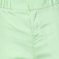 Pre Owned Roberto Cavalli Green Stretch Silk Cropped Pants M