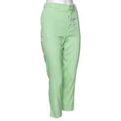 Pre Owned Roberto Cavalli Green Stretch Silk Cropped Pants M