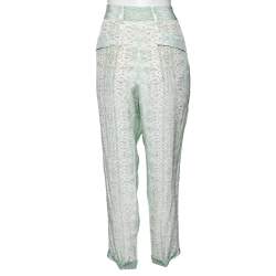 Pre Owned بنطلون روبرتو كافالي جلد ثعبان أخضر مطبوع مقاس متوسط (ميديوم)