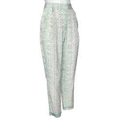 Pre Owned بنطلون روبرتو كافالي جلد ثعبان أخضر مطبوع مقاس متوسط (ميديوم)