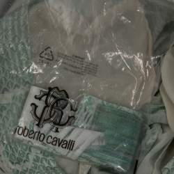 Pre Owned بنطلون روبرتو كافالي جلد ثعبان أخضر مطبوع مقاس متوسط (ميديوم)