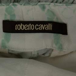 Pre Owned بنطلون روبرتو كافالي جلد ثعبان أخضر مطبوع مقاس متوسط (ميديوم)