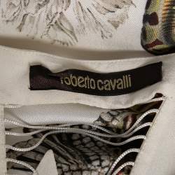 Pre Owned Roberto Cavalli White Printed Silk Swing Trim Sleeveless Dress M